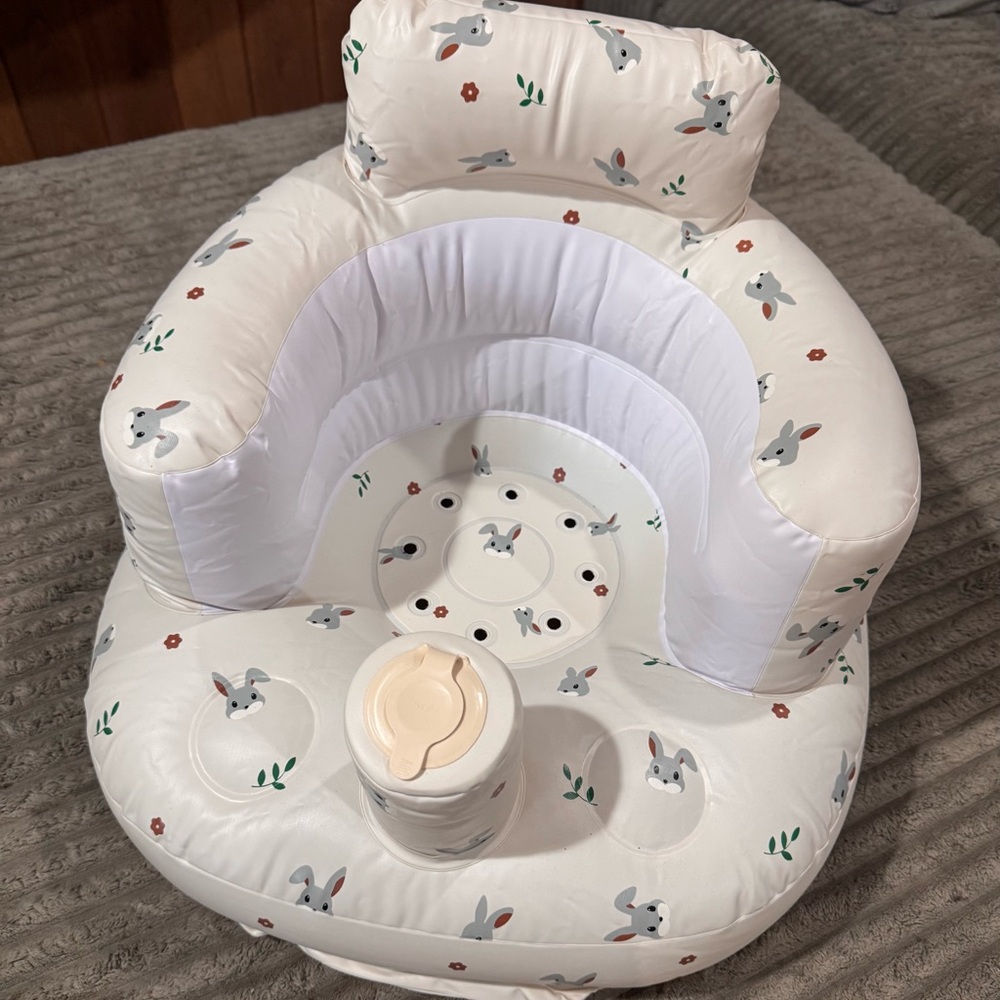 Baby Floor Seat with Bunny Print - Cream & White